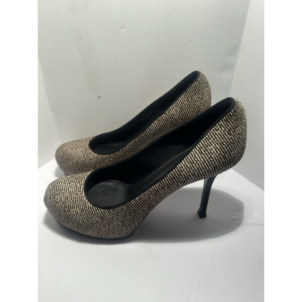 Yves Saint Laurent Tribtoo Ponyhair Tweed Heels Sz 11 Luxury Designer Catwalk